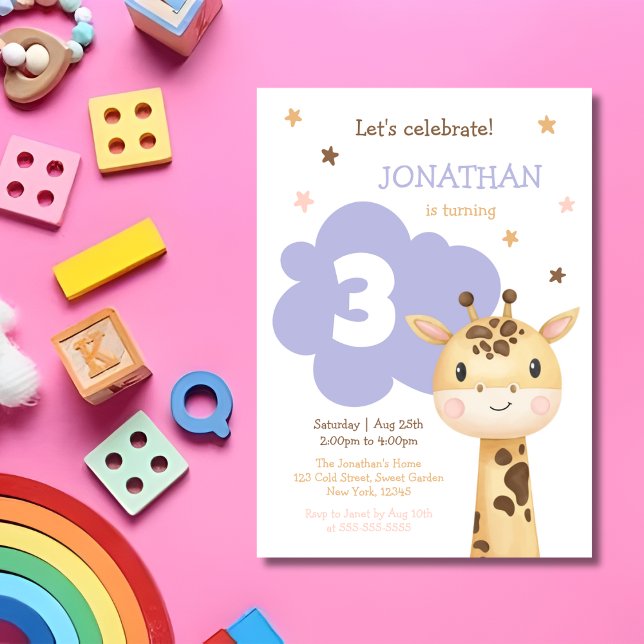 Invitation Cute Giraffe Jungle Safari Animal Anniversaire (Créateur téléchargé)