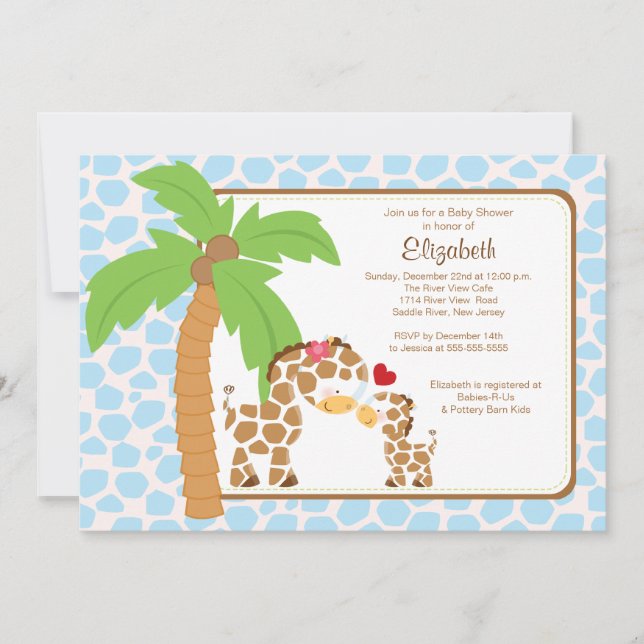 Invitation Cute Giraffe, mère et bébé Baby shower de garçon (Devant)