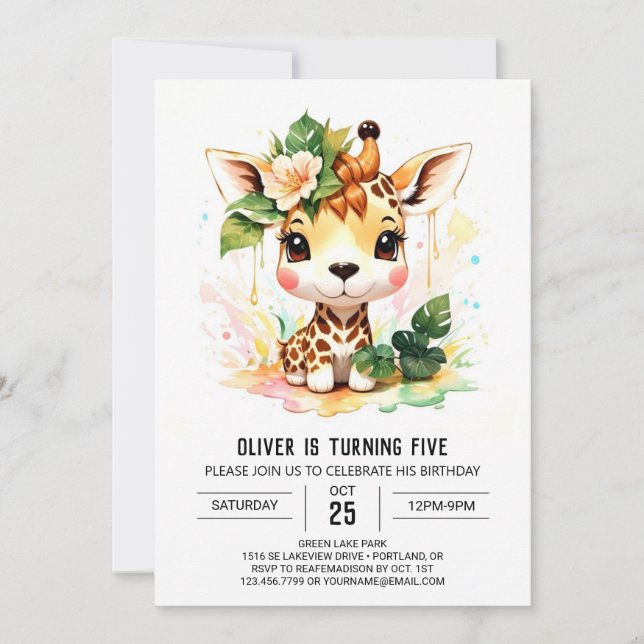 Invitation Cute Giraffe Safari Anniversaire (Devant)