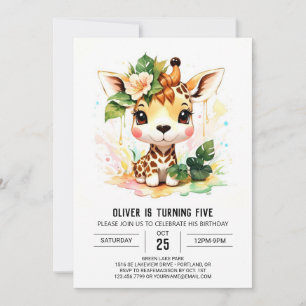 Invitation Cute Giraffe Safari Anniversaire