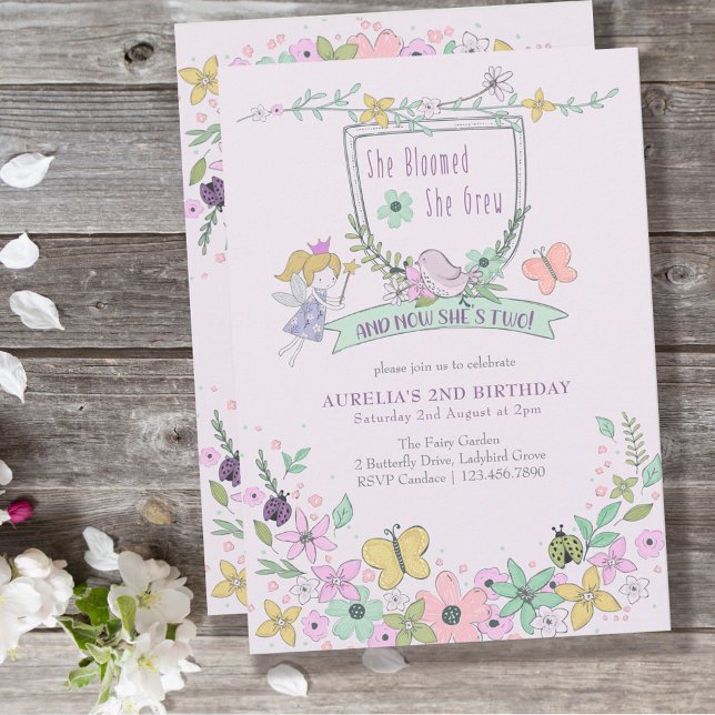 Invitation Cute Girl 2e anniversaire Fairy Flower Garden (Créateur téléchargé)