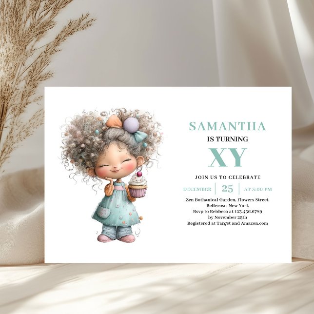 Invitation Cute Girl 2nd Birthday Whimsy Purple Green invites (Cute Girl 2nd Birthday Whimsy Purple Green invitation)