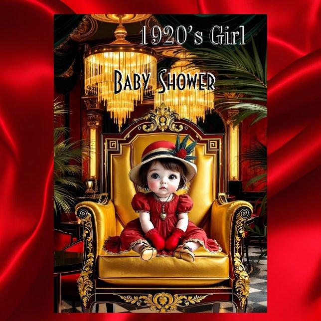 Invitation Cute Girl Baby shower années 1920 Art déco rouge (Créateur téléchargé)