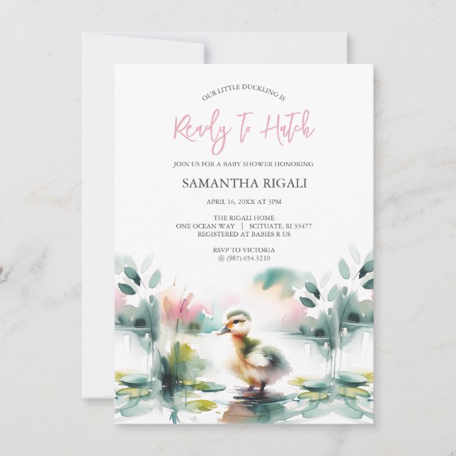 Invitation Cute Girl Baby shower de canard aquarelle (Devant)