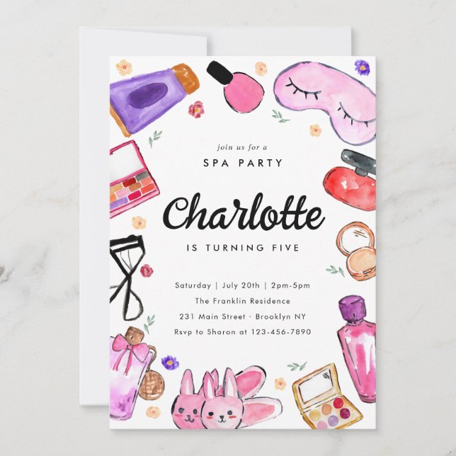Invitation Cute Glam Maquillage Girls Pajama Spa de bois d'oe (Devant)