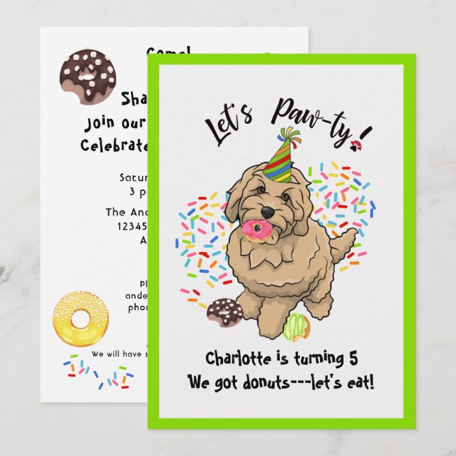 Invitation Cute Goldendoodle Chien Anniversaire Fête Invitati (Devant / Derrière)