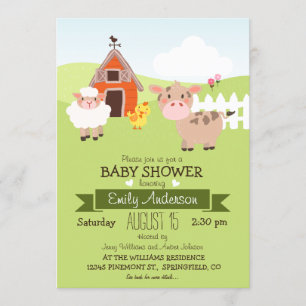 Invitation Cute Grange & Animaux de ferme, Baby shower à thèm