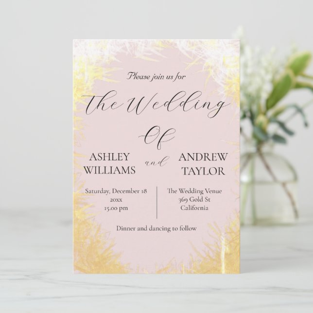 Invitation Cute Grass Jaune Élégant Pastel Rose Mariage (Debout devant)