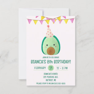 Invitation Cute Green Avocado Stuffy, Plush Anniversaire Part