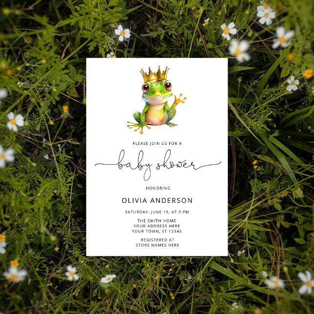 Invitation Cute grenouille Prince Vert & Baby shower Or (Créateur téléchargé)