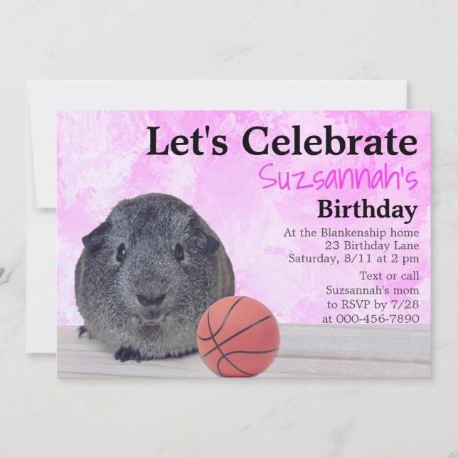 Invitation Cute Grey Guinée Cochon Basketball Personnalisé Fê (Devant)
