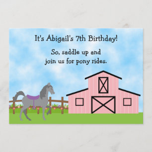 Invitation Cute Grey Horse Pony Rides Filles Anniversaire Inv
