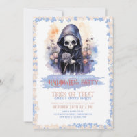 Cute Grim Reaper et Fleurs Aquarelle