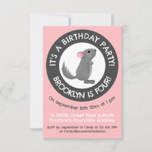 Invitation Cute gris chinchilla personnalisation dessin animé