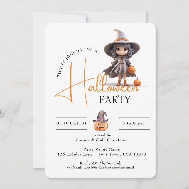 INVITATION CUTE GROG YED WITCH, PARTI HALLOWEEN (Devant)