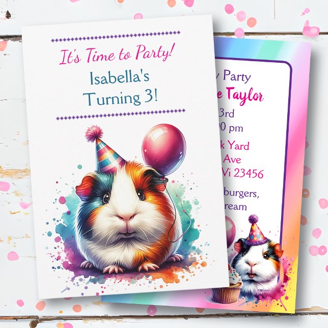 Invitation Cute Guinea Pig Fête d'anniversaire de la fille à  (Créateur téléchargé)