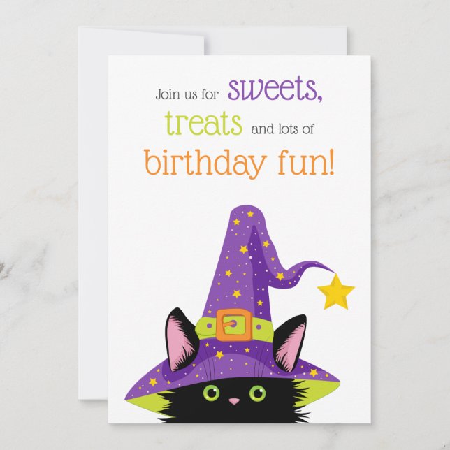 Invitation Cute Halloween Chat Purple, Vert, Orange Anniversa (Devant)