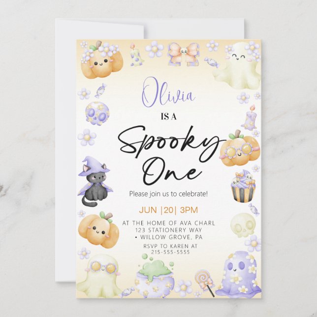 Invitation Cute Halloween Ghost 1st Boy Anniversaire (Devant)