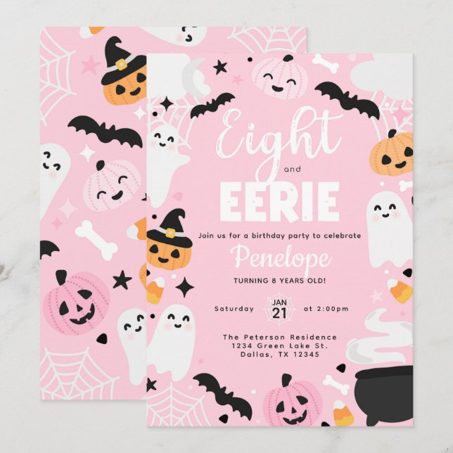 Invitation Cute Halloween Ghost Pumpkin 8th Birthday Party (Devant / Derrière)