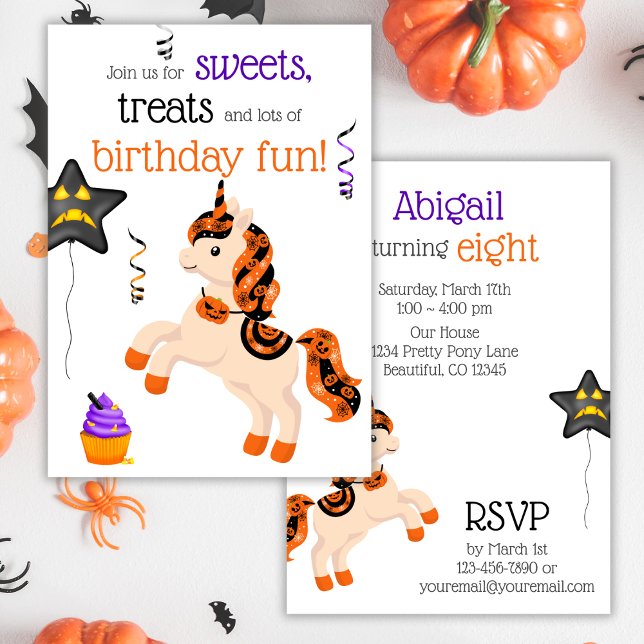 Invitation Cute Halloween Horse Unicorne fête d'anniversaire (Cute Halloween Horse Unicorn Birthday Party Invitation)
