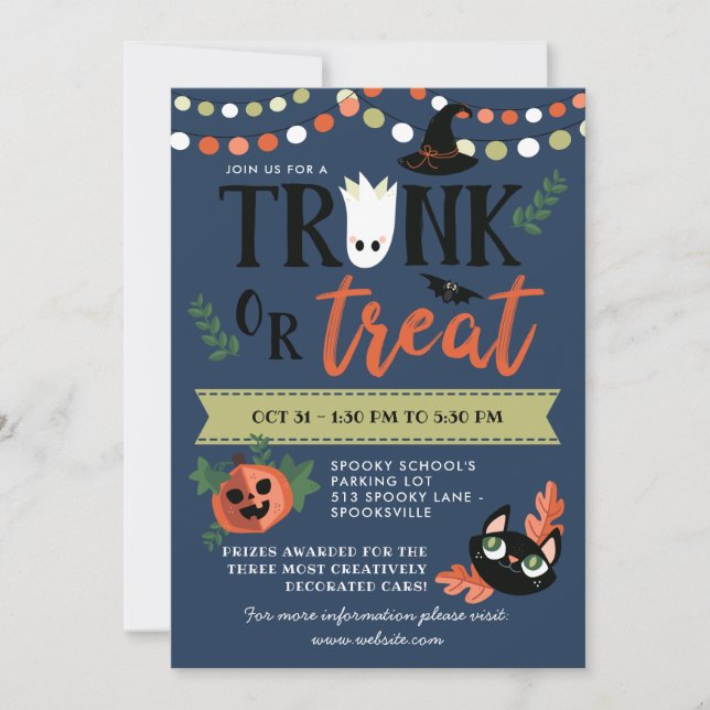 Invitation Cute Halloween Tronc bleu ou traiter la distance s (Devant)