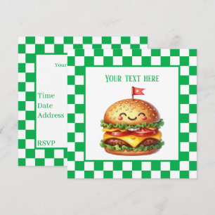 Invitation Cute hamburger cuisine party personnalisable