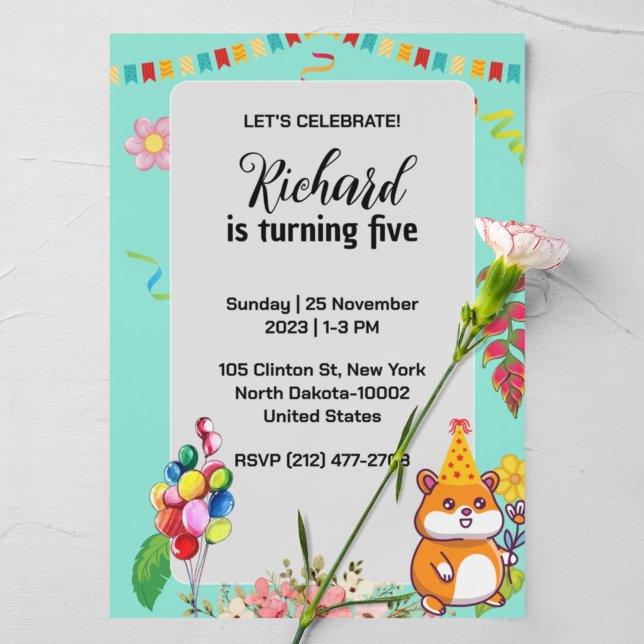 Invitation Cute Hamster Fête d'Anniversaire des enfants à thè (Créateur téléchargé)