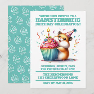 Invitation Cute Hamster Lifting Cupcake Hamsterrific Annivers