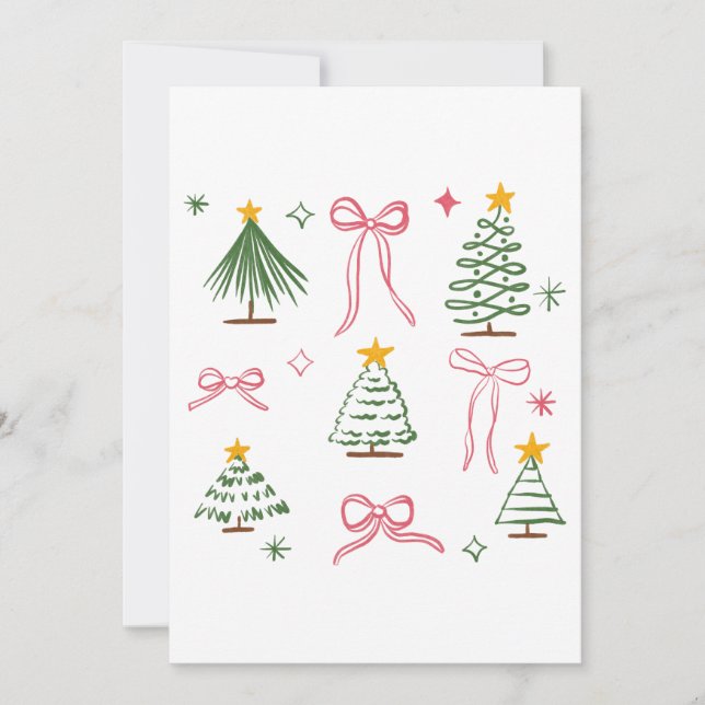 Invitation Cute Hand Drawn Christmas Trees and Bows Pattern (Devant)