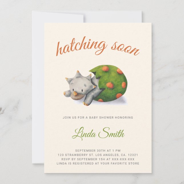 Invitation Cute Hatching Soon Dinosaur Baby Shower (Devant)