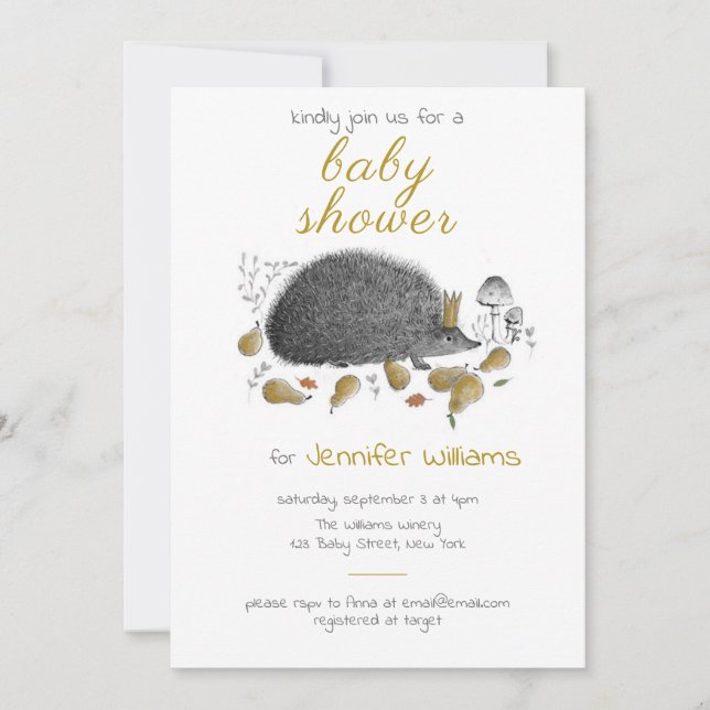 Invitation Cute Hérisson d'automne Baby shower neutre (Devant)