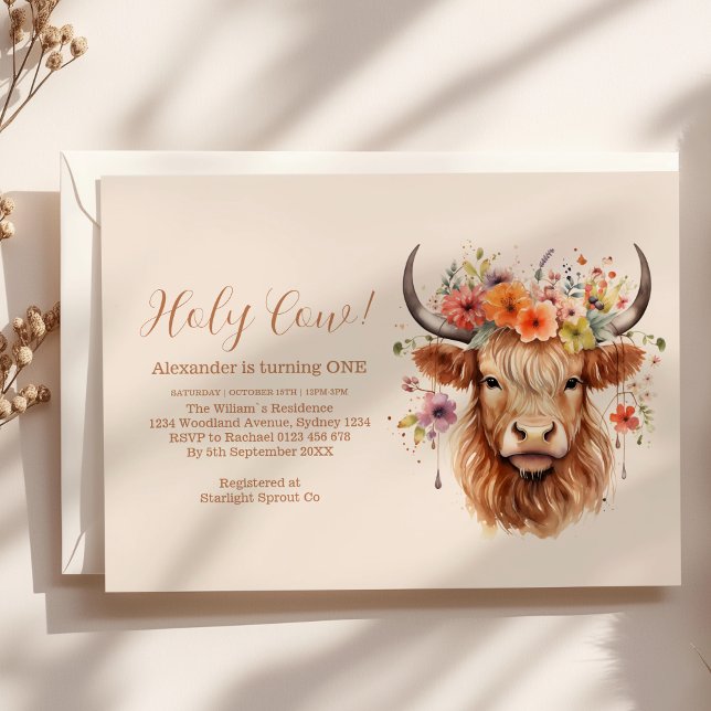 Invitation Cute Highland Cow 1er anniversaire (Créateur téléchargé)