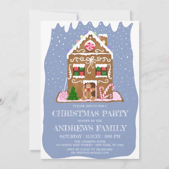 Invitation Cute hiver Gingerpain Bonbons Maison Noël (Devant)