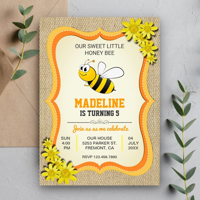 Invitation Cute Honey Bee Anniversaire de enfant Party Invita (Créateur téléchargé)