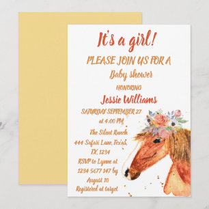 Invitation Cute Horse Boho Ranch Baby Girl Western Floral