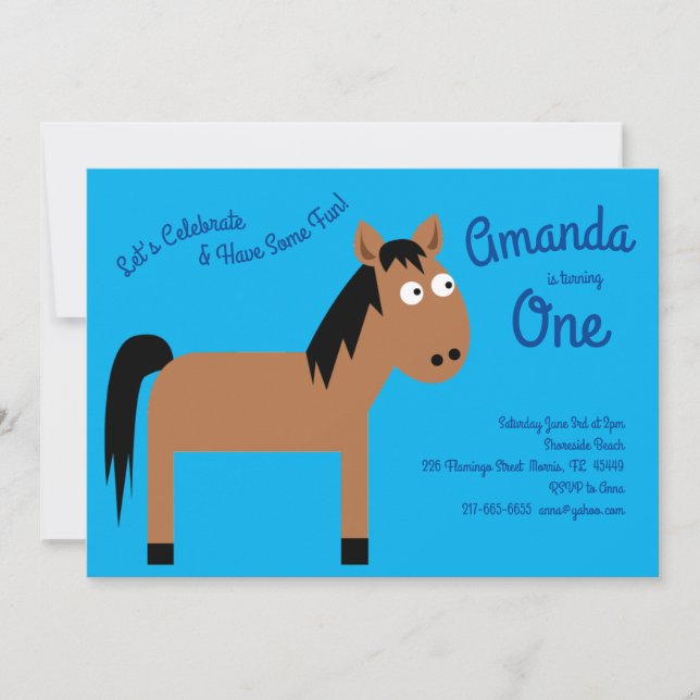 Invitation Cute Horse Enfants 1er Anniversaire Fête Invitatio (Devant)