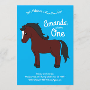 Invitation Cute Horse Enfants 1er Anniversaire Party Blue