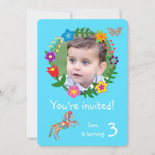 Invitation Cute Horse Papillon Fleurs Garçons Fête d'annivers