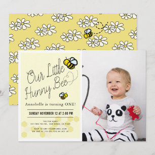 Invitation Cute Hunny Bee Yellow Photo 1ère fête d'anniversai