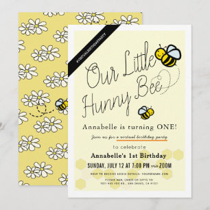 Invitation Cute Hunny Bee Yellow Virtual 1er Anniversaire