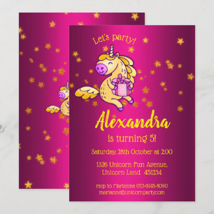 Invitation Cute Jaune Anniversaire Unicorn