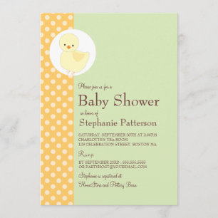 Invitation Cute Jaune Polkadot Baby shower Tea Party