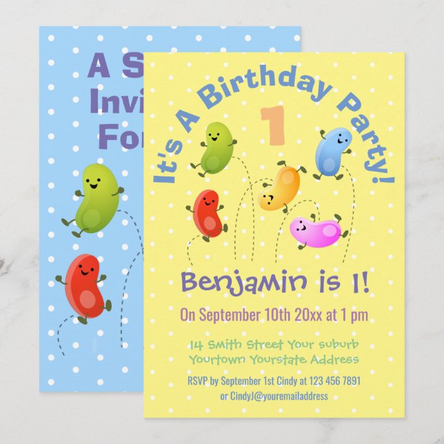 Invitation Cute jellybeans personnalisées dessin animé annive (Devant / Derrière)