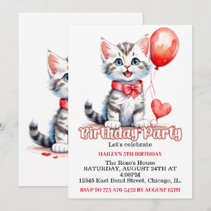Invitation Cute Joueuse Kitty Chat Anniversaire