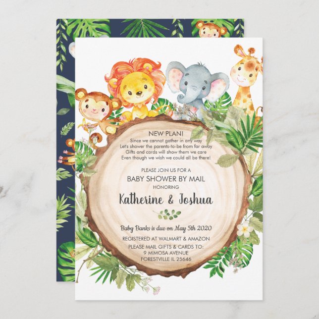Invitation Cute Jungle Animaux Baby shower par Mail Greenery (Devant / Derrière)