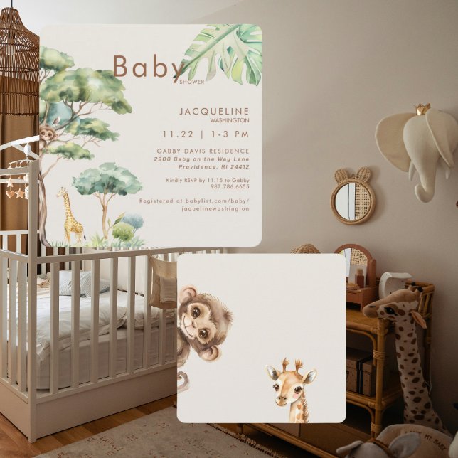 Invitation Cute Jungle CreamBaby shower arrondi (Créateur téléchargé)