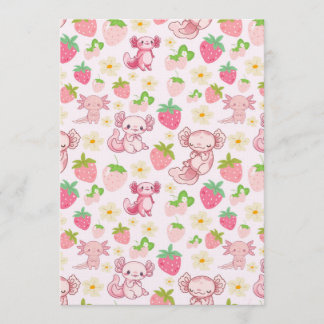 Invitation Cute Kawaii Axolotl & Strawberry Seamless Pattern