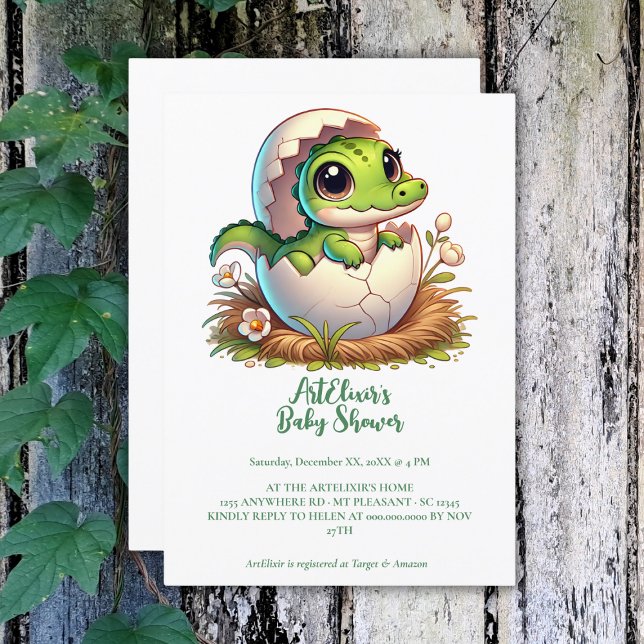 Invitation Cute Kawaii Baby shower d'éclosion d'alligator béb (Créateur téléchargé)