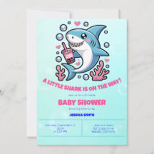 Cute Kawaii Boba Requin rose et Baby shower bleu