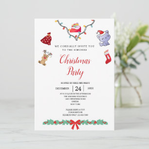 Invitation Cute Kawaii Chat Reindeer Amateurs   fête de noël